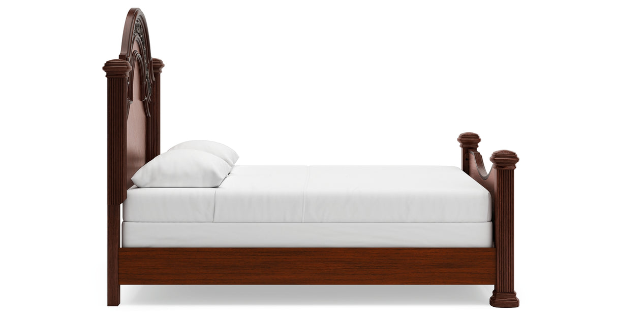 Lavinton Queen Poster Bed with Mirrored Dresser and Chest in Brown from Ashley Furniture - Luna Furniture