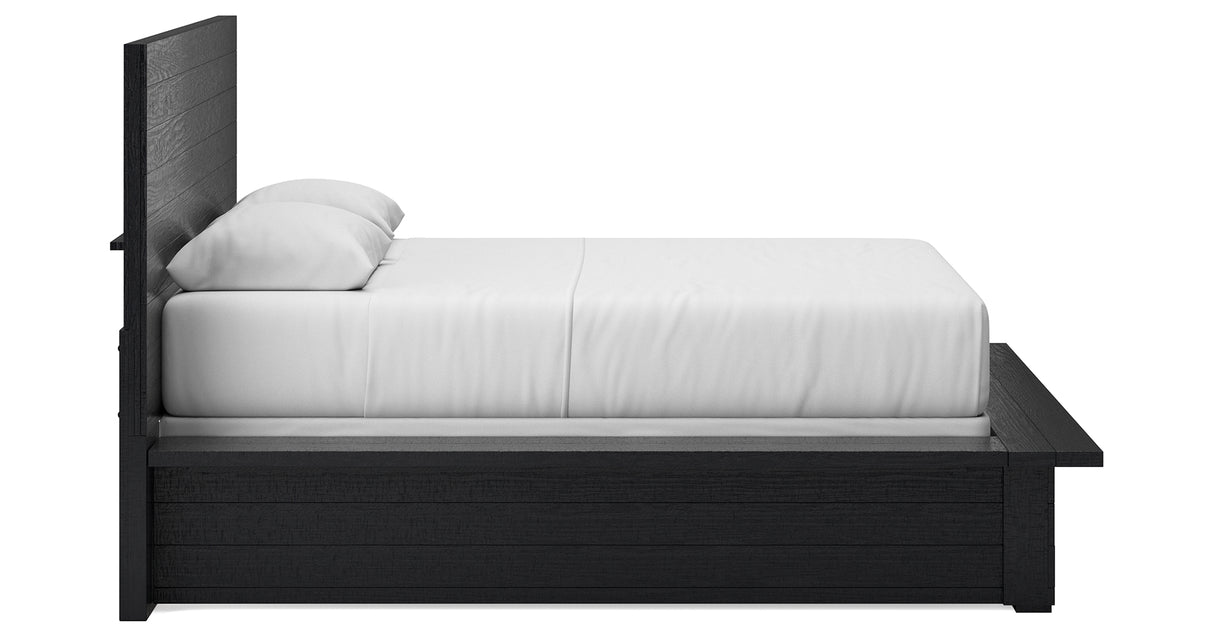 Londer Queen Panel Bed with Mirrored Dresser in Black from Ashley - Luna Furniture
