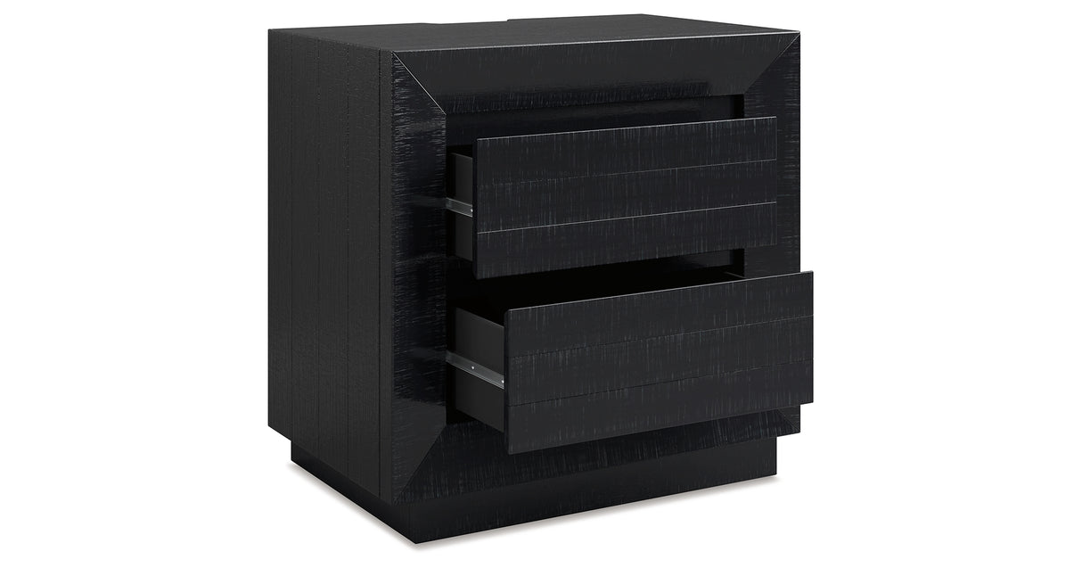 Londer King Panel Bed with Mirrored Dresser and Nightstand in Black from Ashley - Luna Furniture