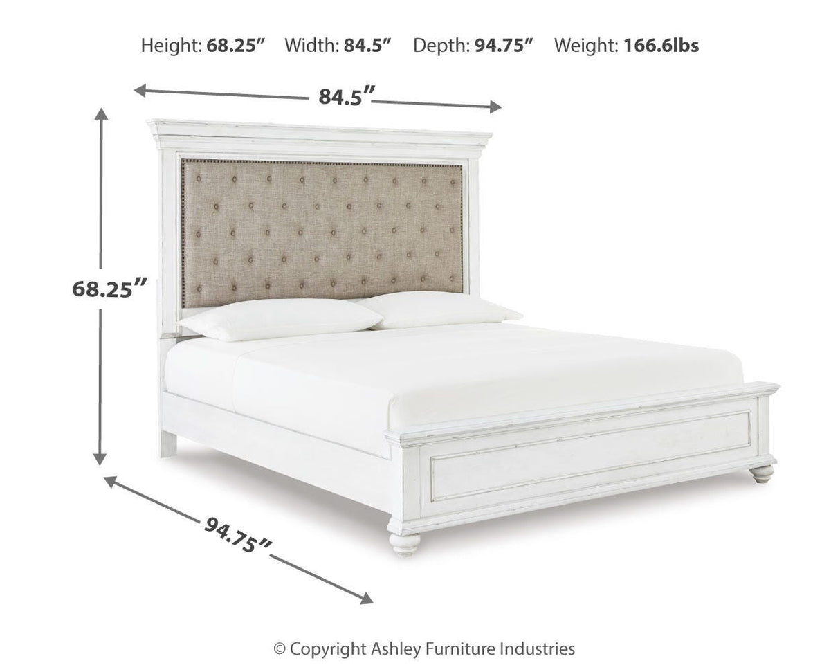 Kanwyn Whitewash California King Upholstered Panel Bed from Ashley - Luna Furniture