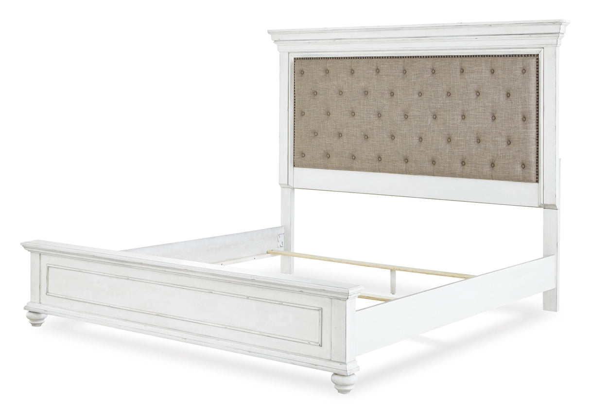 Kanwyn Whitewash California King Upholstered Panel Bed from Ashley Furniture - Luna Furniture
