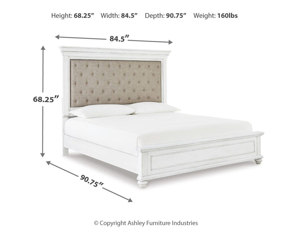 Kanwyn Queen Panel Bed with Mirrored Dresser in Whitewash from Ashley - Luna Furniture
