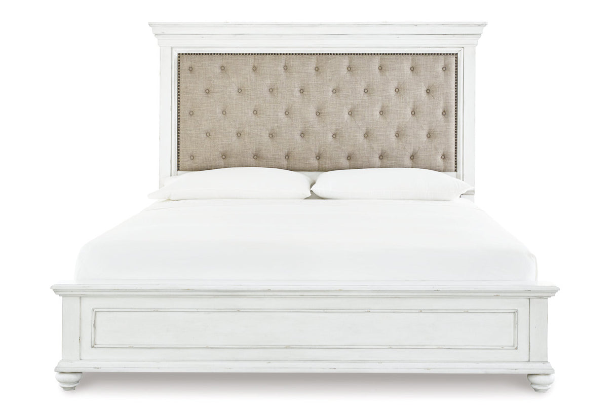 Kanwyn Whitewash California King Upholstered Panel Bed from Ashley - Luna Furniture