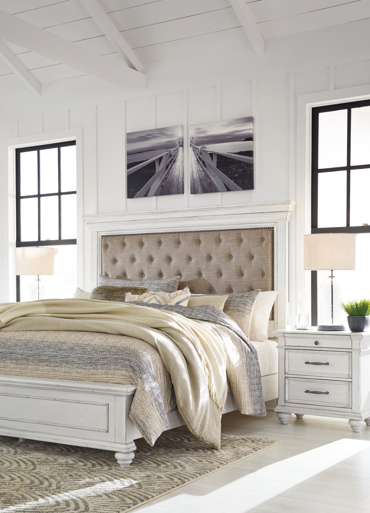 Kanwyn Whitewash California King Upholstered Panel Bed from Ashley - Luna Furniture