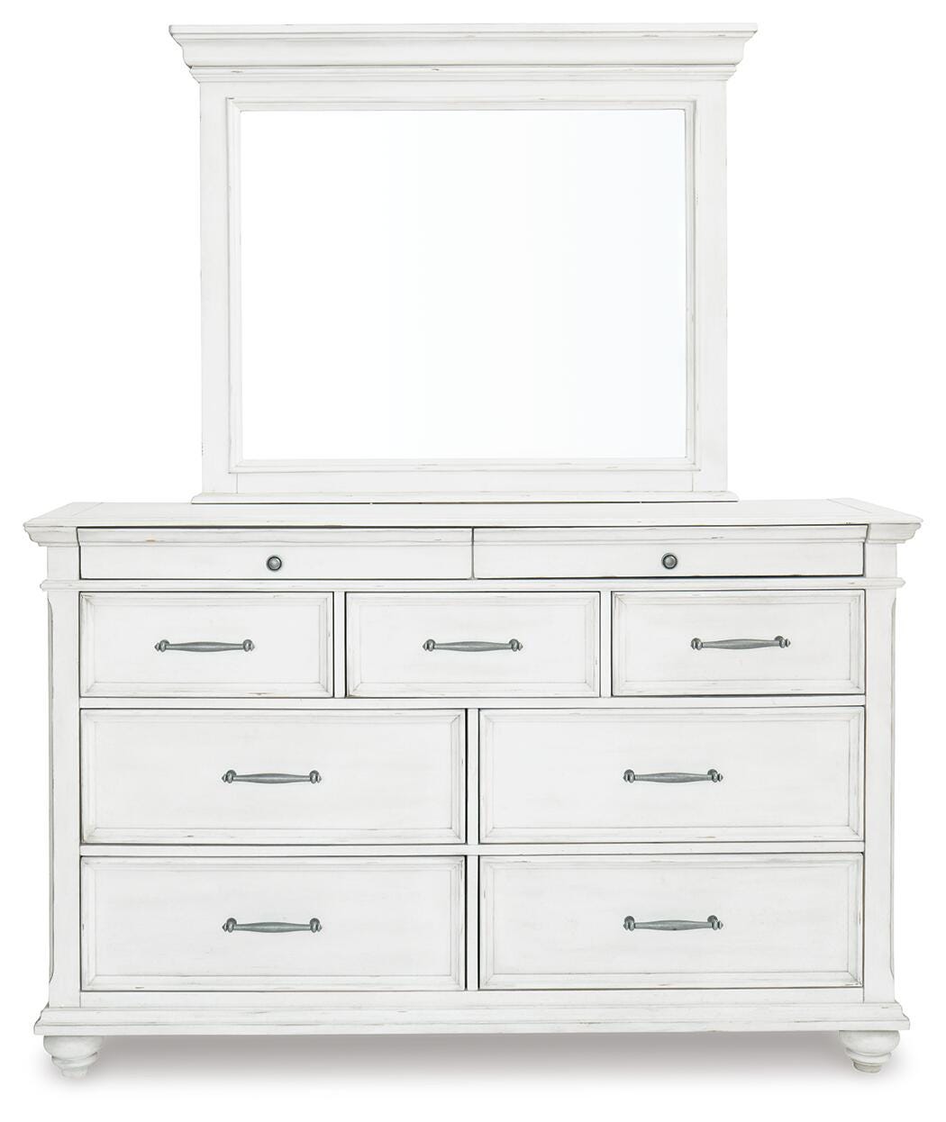 Kanwyn Whitewash King Upholstered Panel Bed, Dresser and Mirror from Ashley - Luna Furniture
