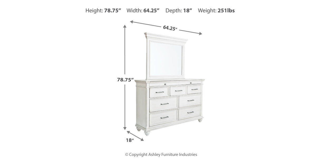 Kanwyn Queen Panel Bed with Mirrored Dresser in Whitewash from Ashley Furniture - Luna Furniture