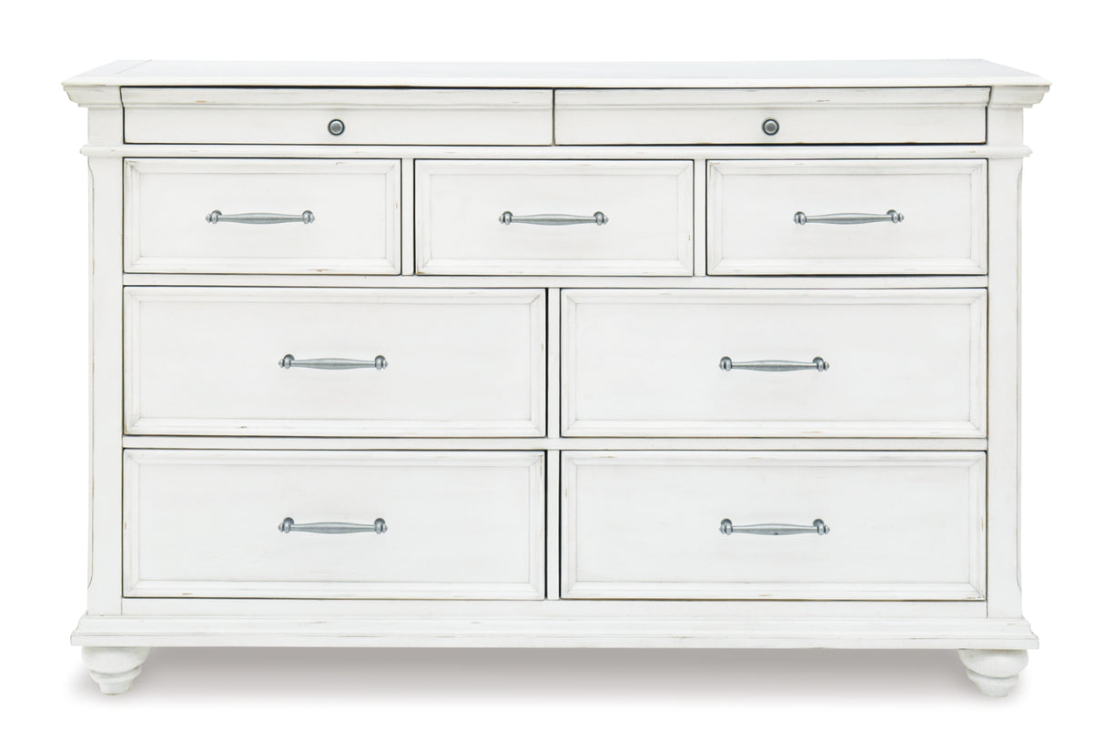 Kanwyn Queen Panel Bed with Storage with Dresser in Whitewash from Ashley Furniture - Luna Furniture