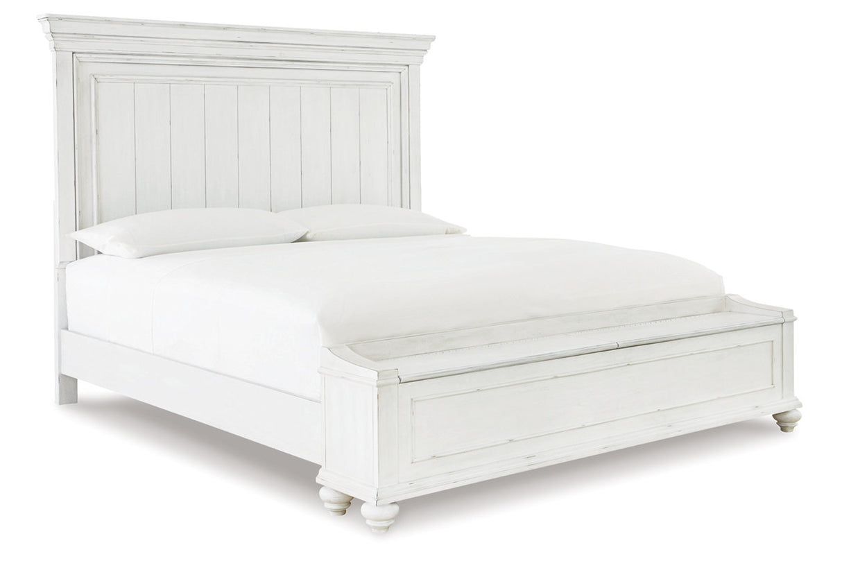 Kanwyn Whitewash California King Panel Bed with Storage Bench from Ashley - Luna Furniture