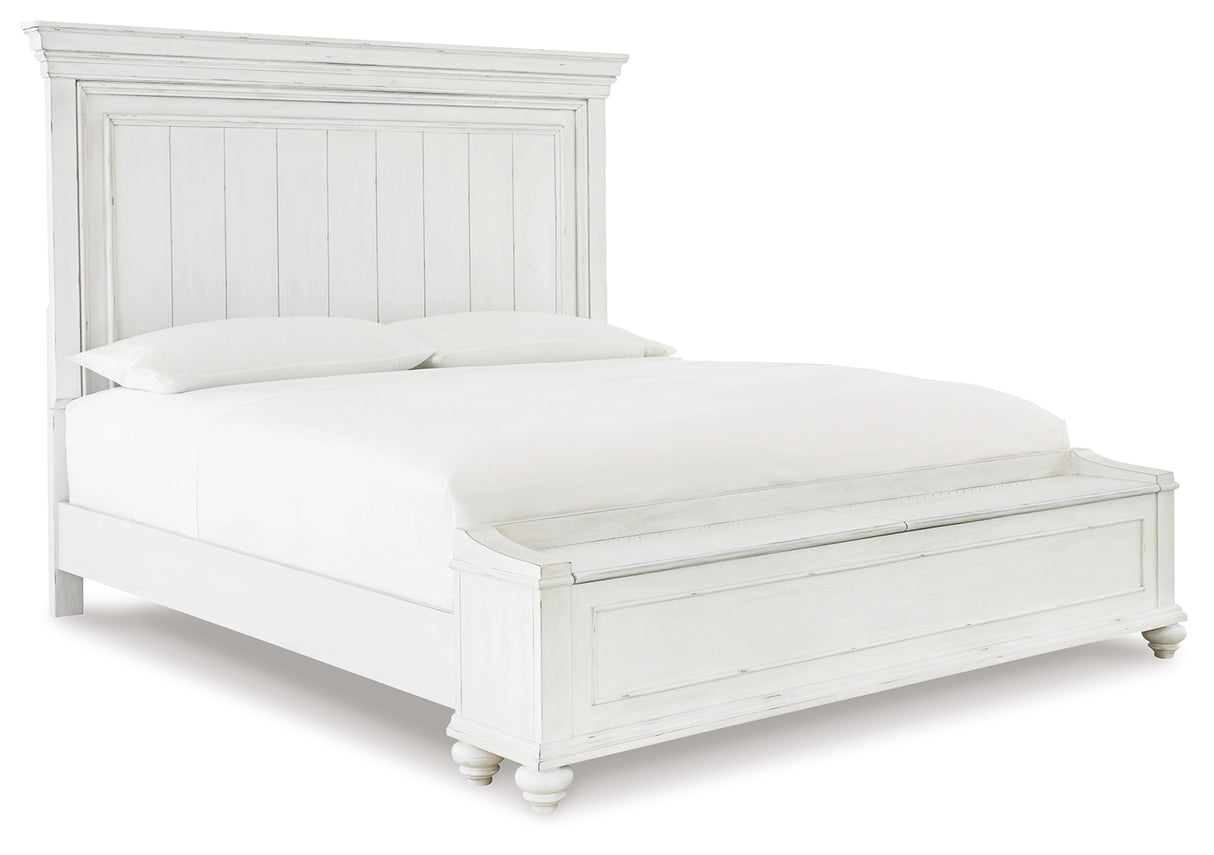 Kanwyn King Panel Bed with Storage with Dresser in Whitewash from Ashley - Luna Furniture
