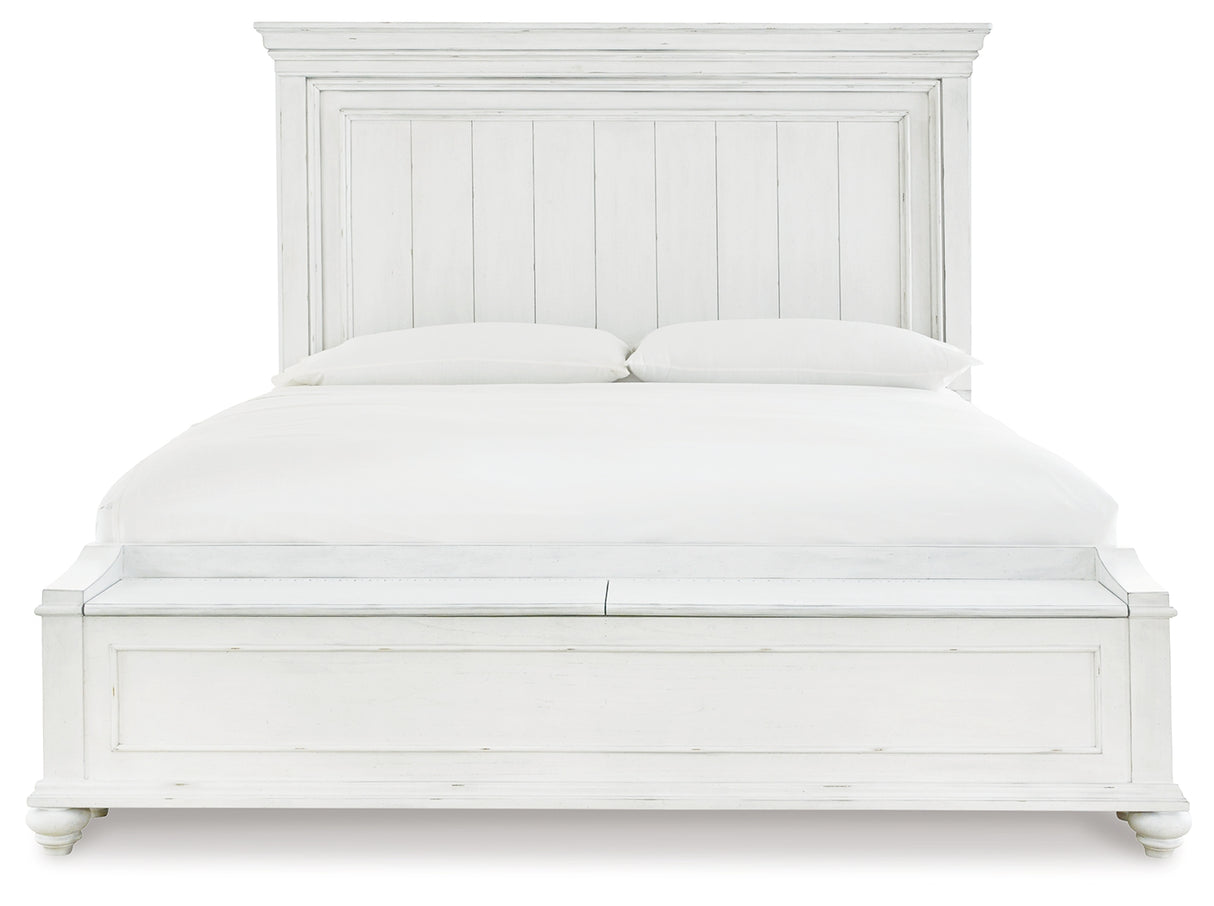 Kanwyn King Panel Bed with Storage with Dresser in Whitewash from Ashley - Luna Furniture