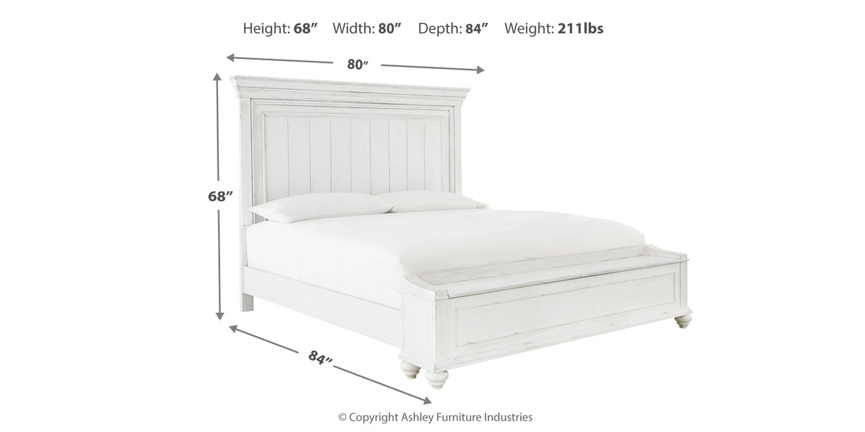 Kanwyn King Panel Bed with Storage with Dresser in Whitewash from Ashley Furniture - Luna Furniture