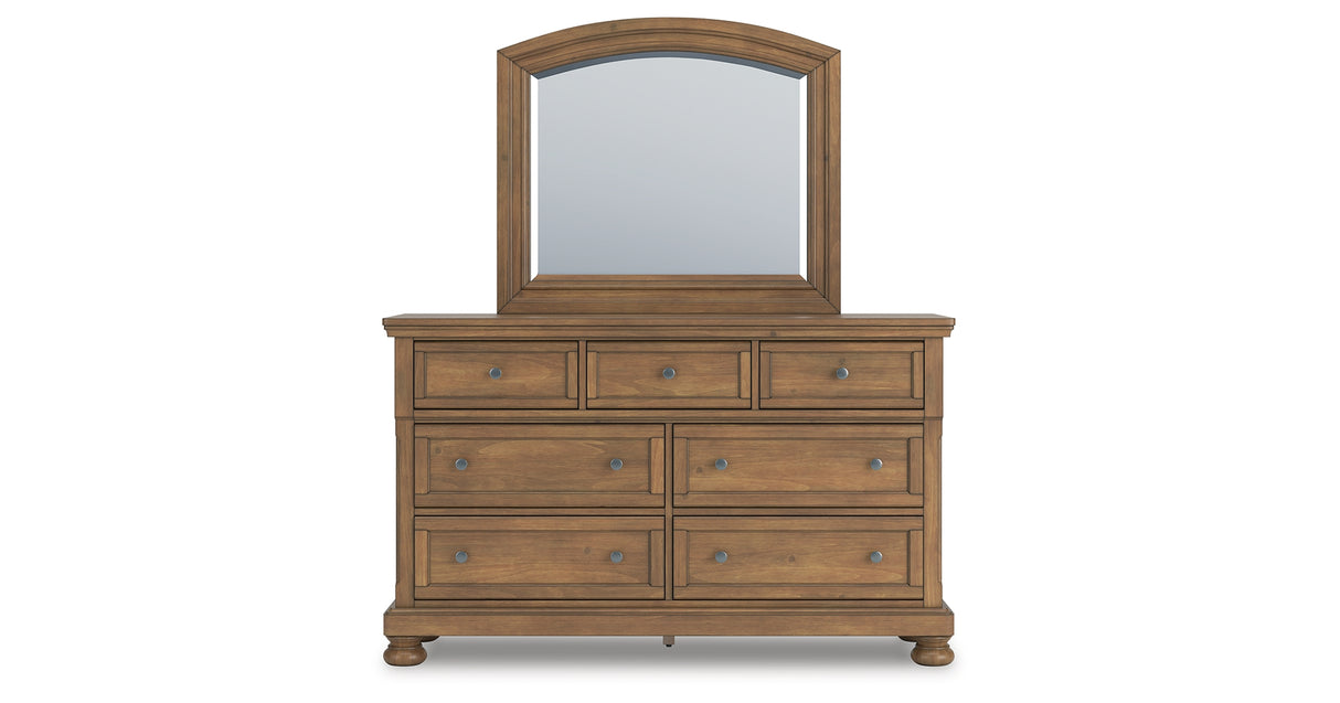 Feddinger Queen Storage Sleigh Bed with Mirrored Dresser in Medium Brown from Ashley Furniture - Luna Furniture