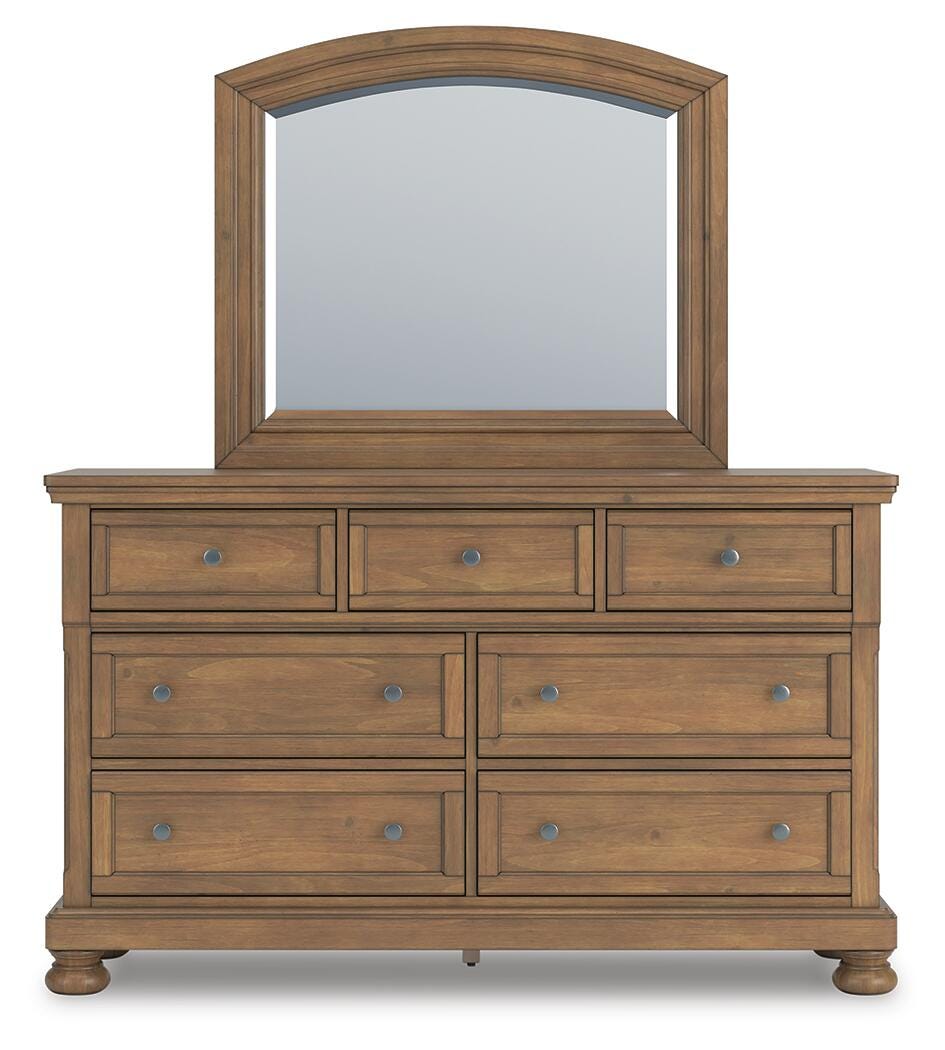 Feddinger Chestnut Queen Panel Bed, Dresser, Mirror, Chest and 2 Nightstands from Ashley - Luna Furniture