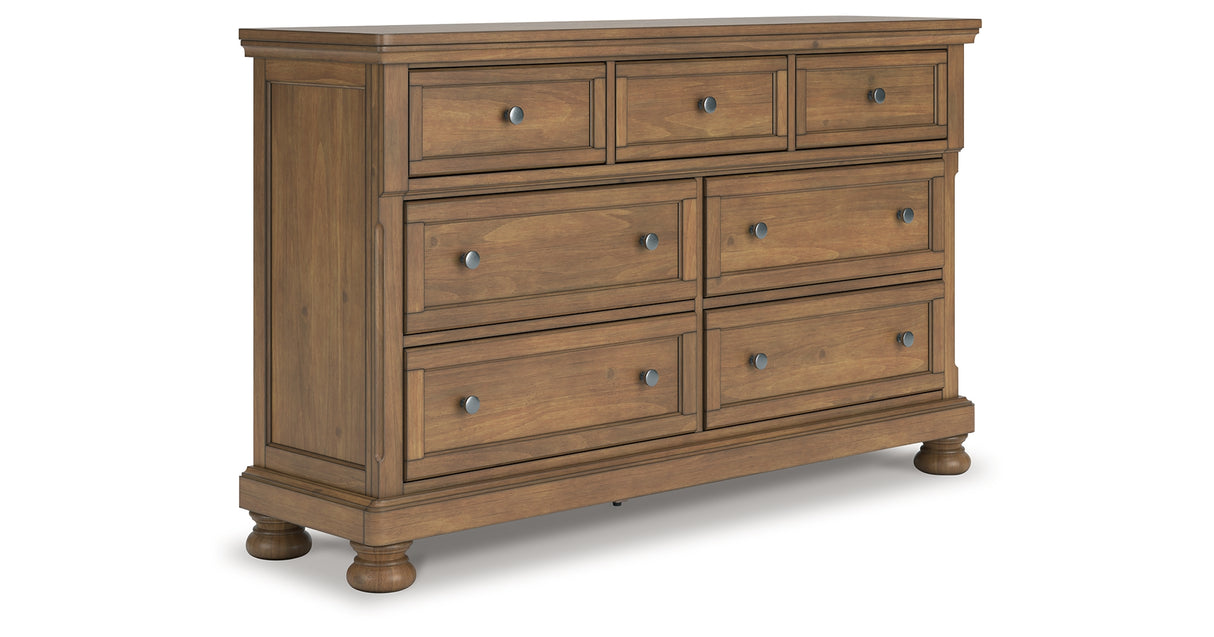Feddinger Queen Panel Bed with Dresser in Medium Brown from Ashley - Luna Furniture