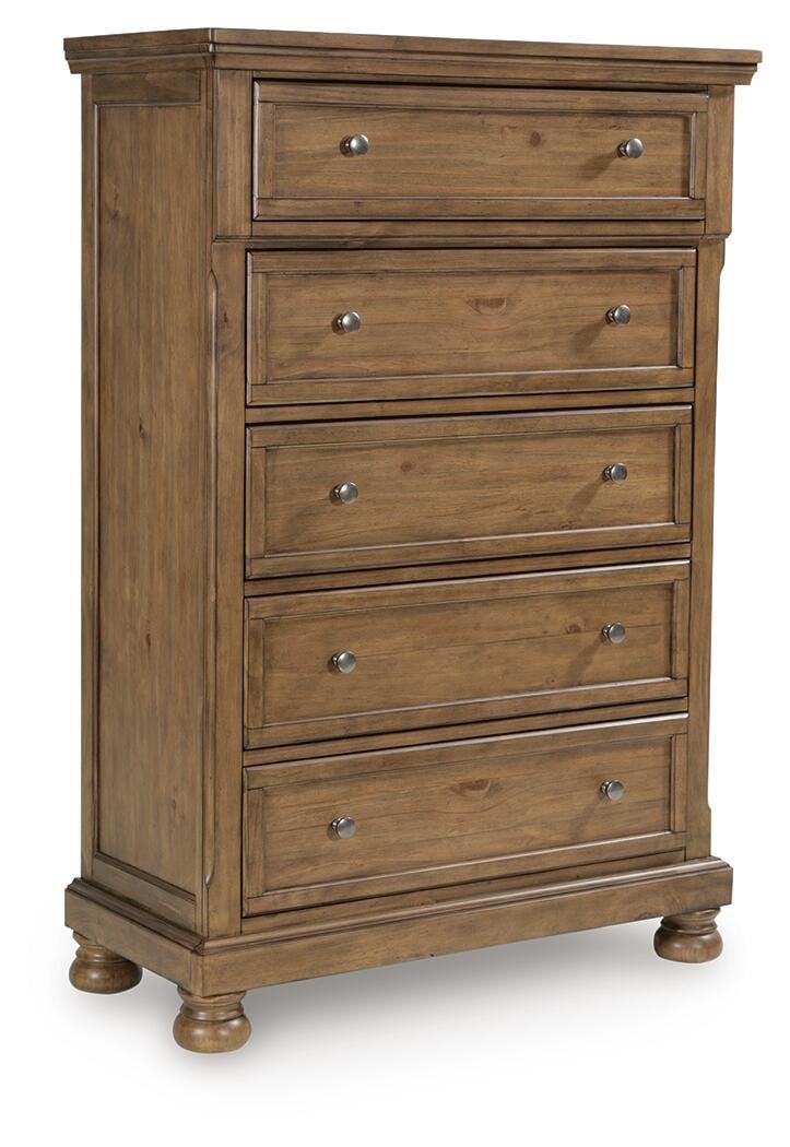 Feddinger King Panel Bed, Dresser, Mirror, Chest and 2 Nightstands from Ashley - Luna Furniture