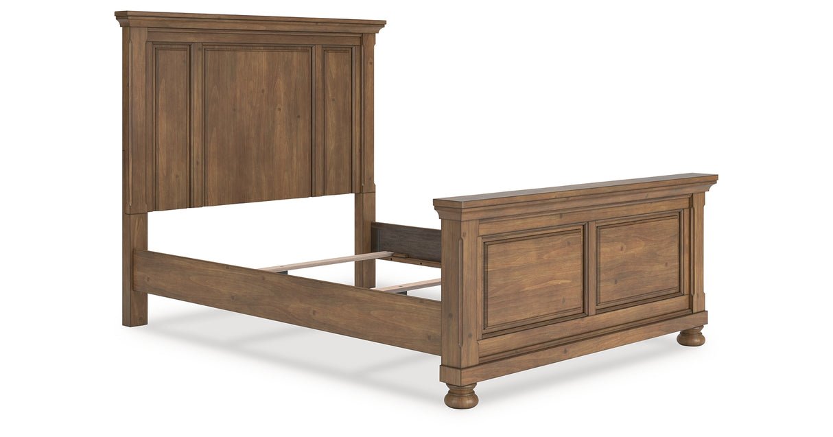 Feddinger Queen Panel Bed with Mirrored Dresser, Chest and Nightstand in Medium Brown from Ashley Furniture - Luna Furniture