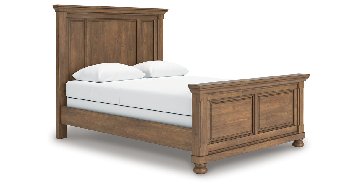 Feddinger Queen Panel Bed with Mirrored Dresser, Chest and Nightstand in Medium Brown from Ashley Furniture - Luna Furniture