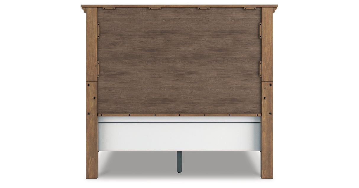 Feddinger Queen Panel Bed with Mirrored Dresser, Chest and 2 Nightstands in Medium Brown from Ashley Furniture - Luna Furniture