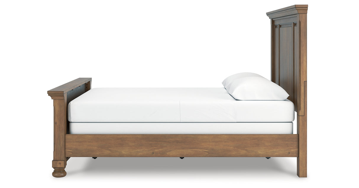 Feddinger Queen Panel Bed with Mirrored Dresser, Chest and Nightstand in Medium Brown from Ashley Furniture - Luna Furniture