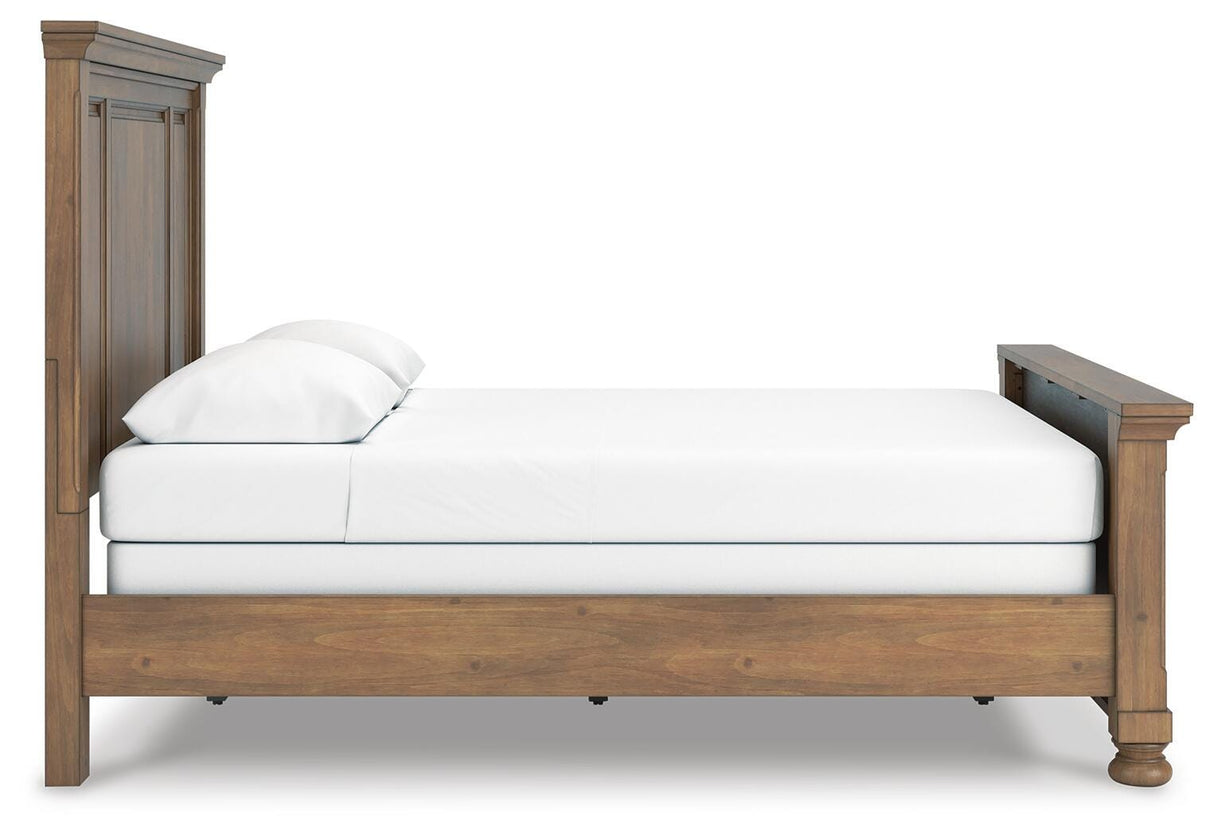 Feddinger Chestnut Queen Panel Bed, Dresser, Mirror, Chest and 2 Nightstands from Ashley - Luna Furniture