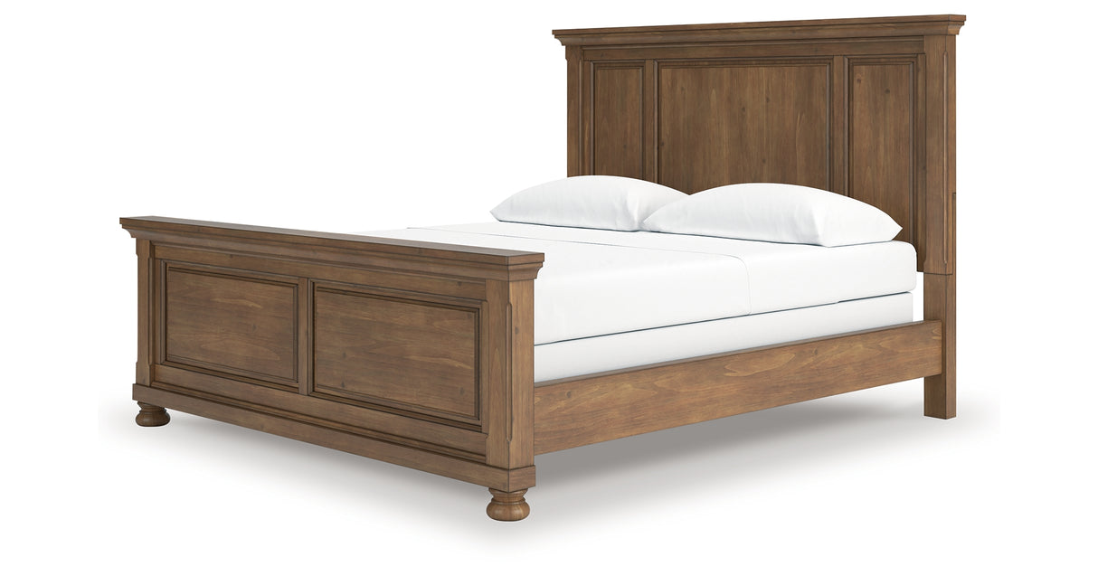 Feddinger California King Panel Bed with Mirrored Dresser and Chest in Medium Brown from Ashley Furniture - Luna Furniture