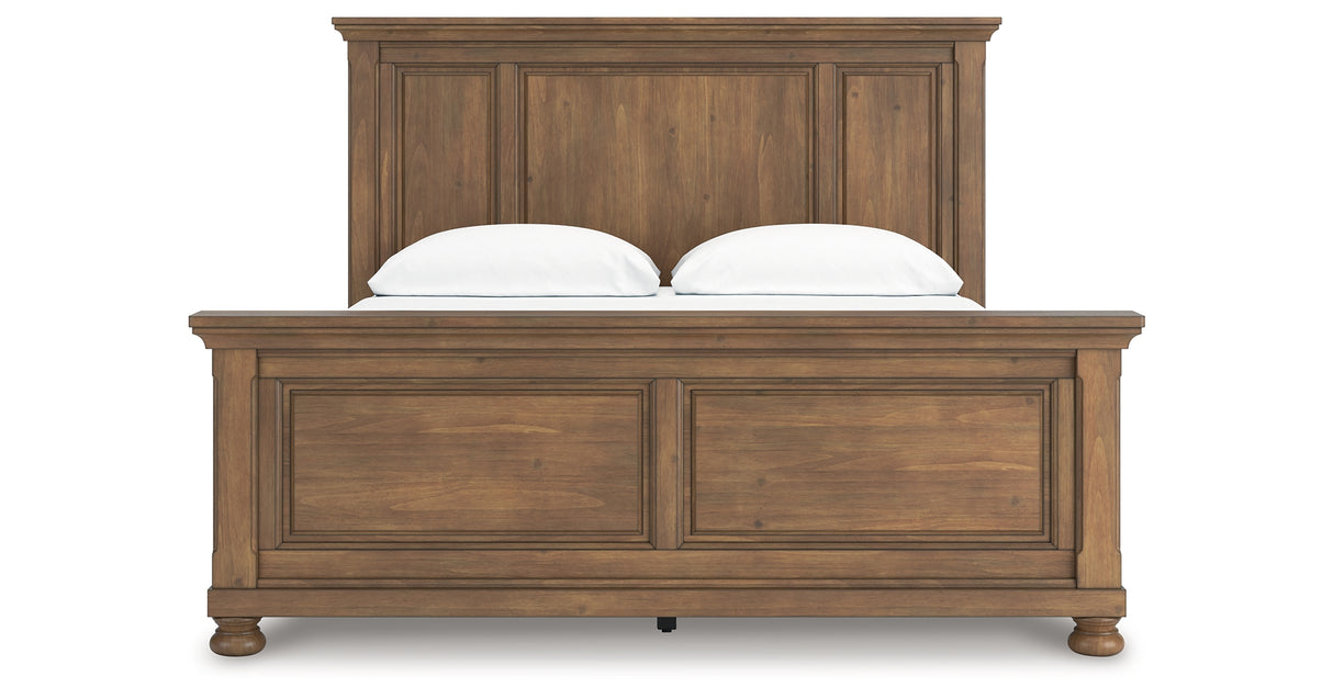 Feddinger California King Panel Bed with Mirrored Dresser and Chest in Medium Brown from Ashley Furniture - Luna Furniture