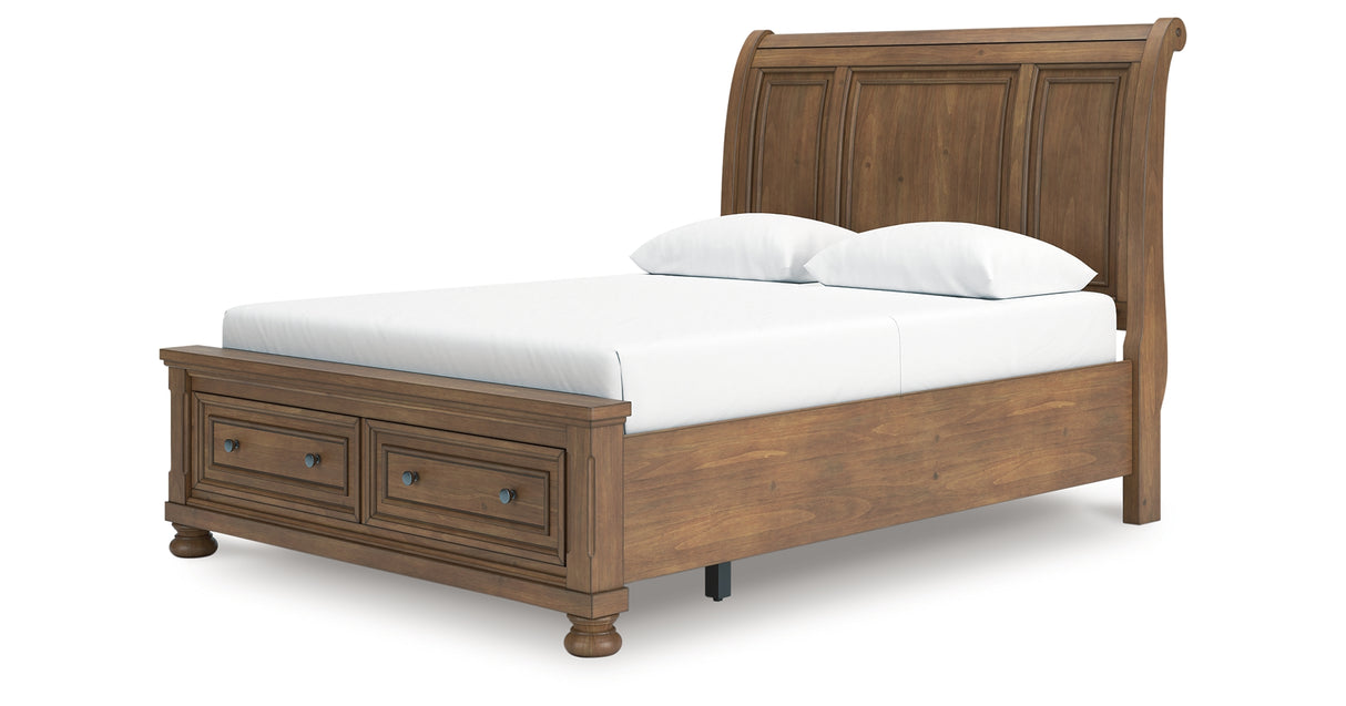Feddinger Queen Storage Sleigh Bed with Mirrored Dresser in Medium Brown from Ashley Furniture - Luna Furniture