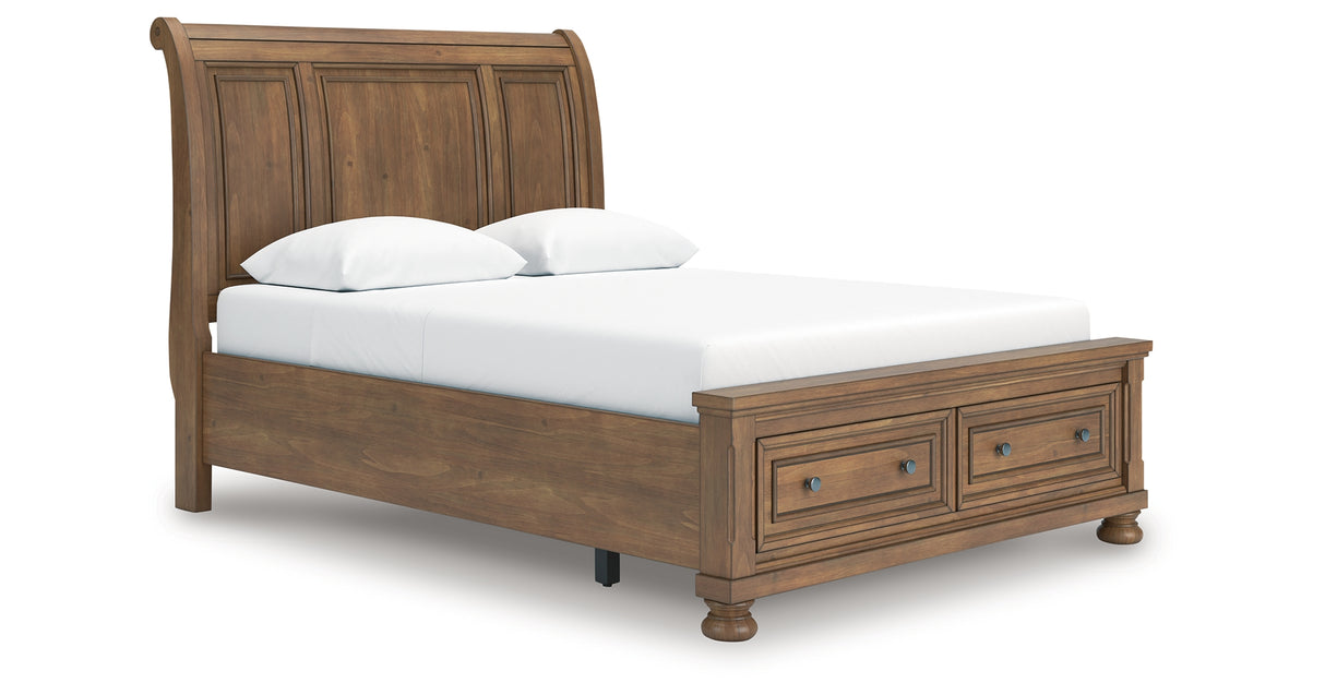 Feddinger Queen Storage Sleigh Bed with Mirrored Dresser in Medium Brown from Ashley Furniture - Luna Furniture