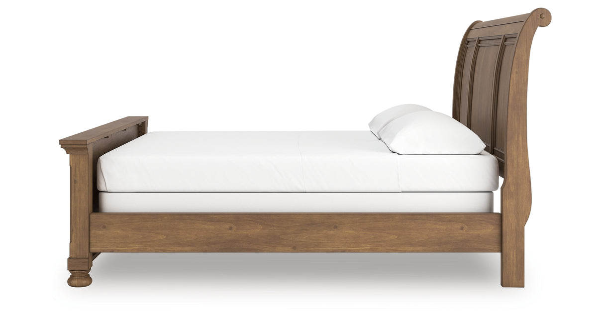Feddinger Medium Brown California King Sleigh Bed from Ashley Furniture - Luna Furniture