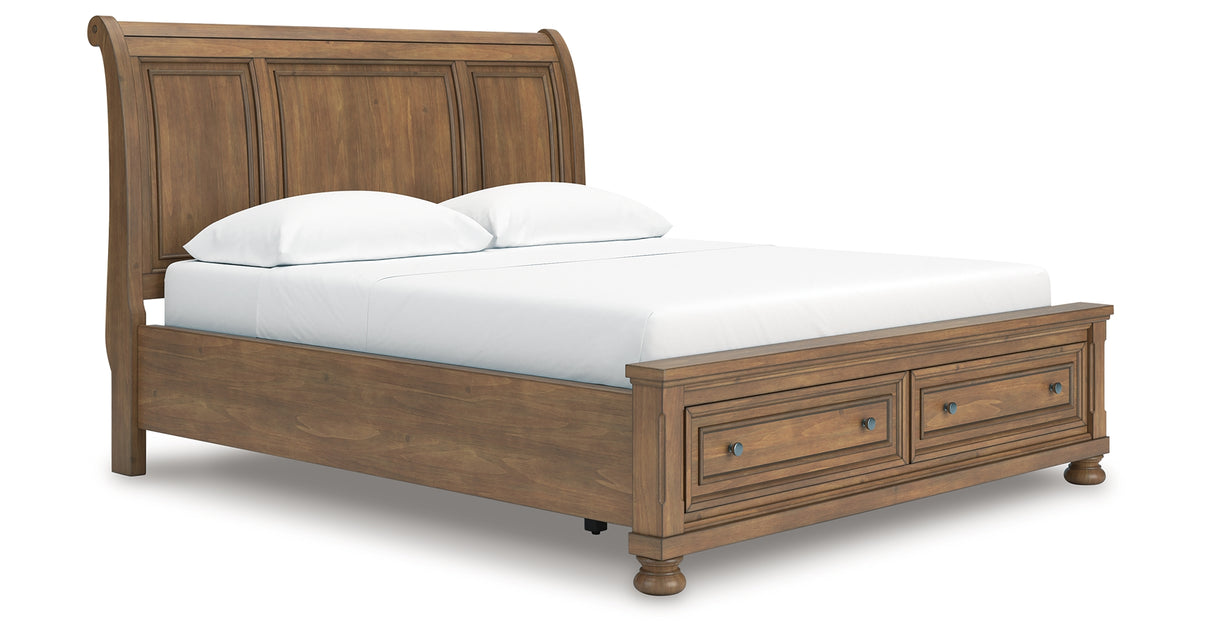 Feddinger Medium Brown California King Storage Sleigh Bed from Ashley Furniture - Luna Furniture