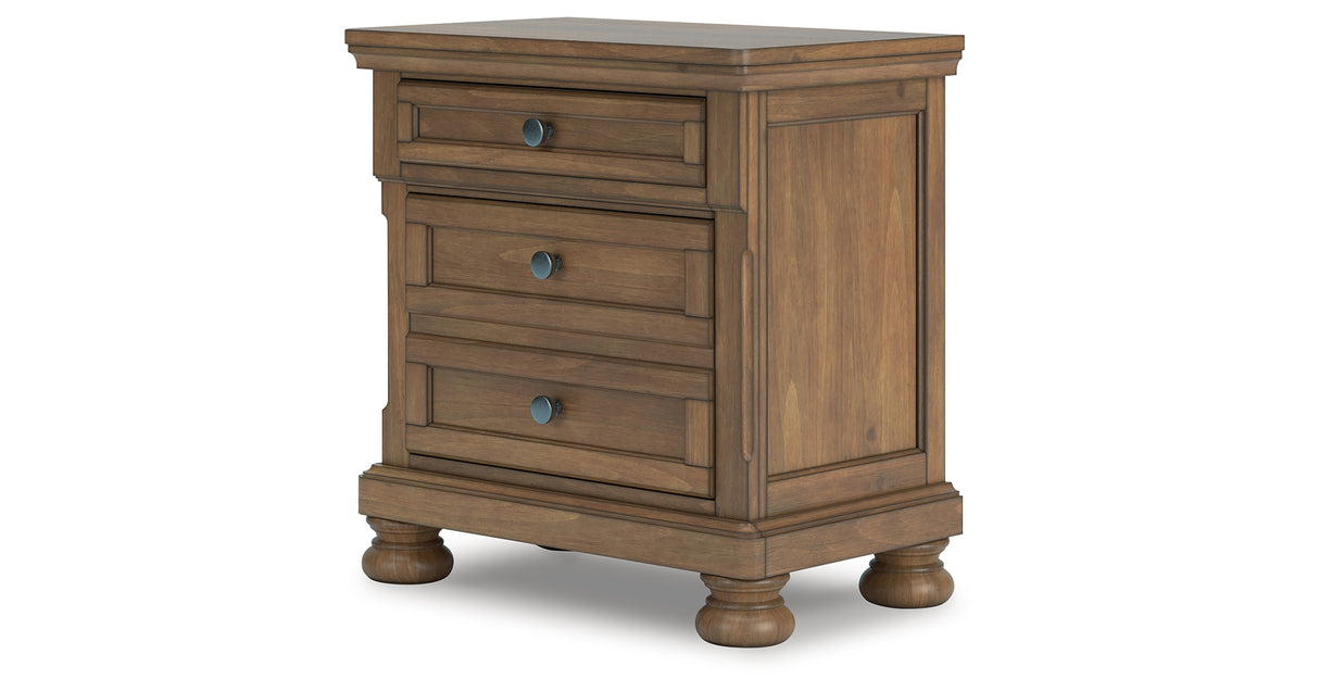 Feddinger Queen Panel Bed with Mirrored Dresser, Chest and Nightstand in Medium Brown from Ashley Furniture - Luna Furniture