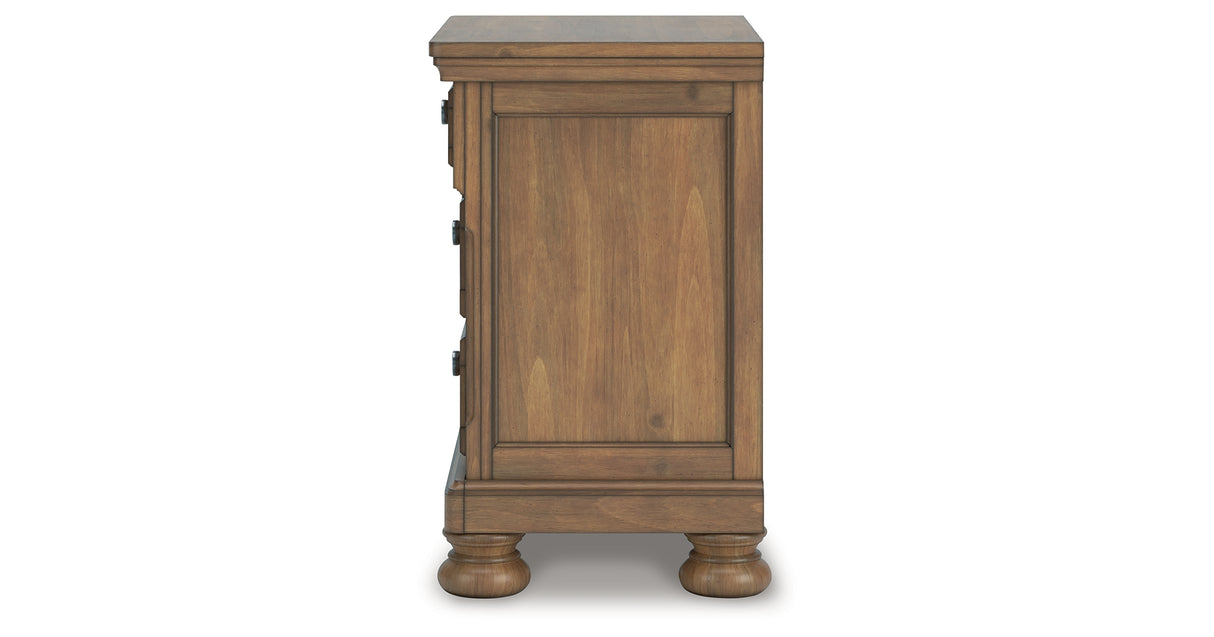 Feddinger California King Panel Bed with Mirrored Dresser and 2 Nightstands in Medium Brown from Ashley Furniture - Luna Furniture