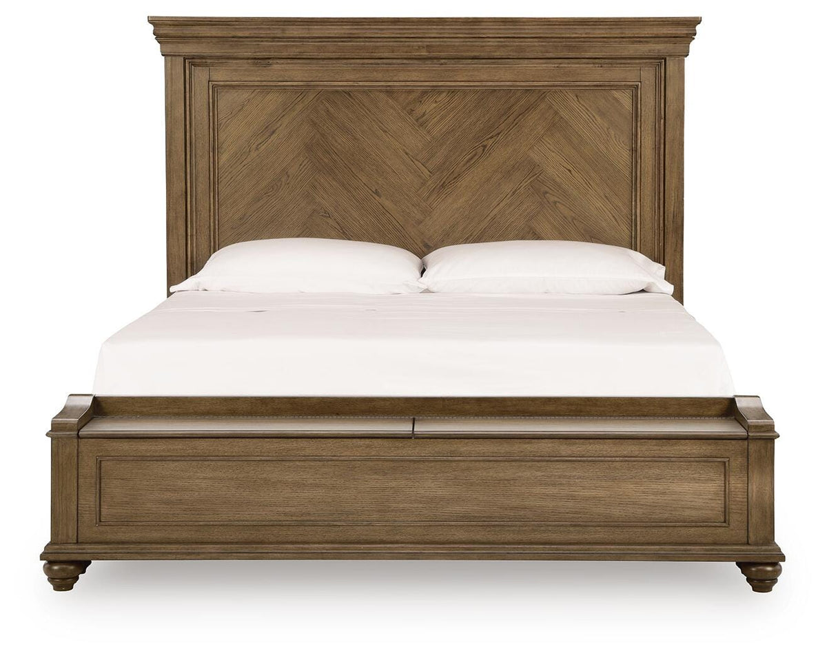 Karallin Medium Brown King Panel Storage Bed from Ashley Furniture - Luna Furniture