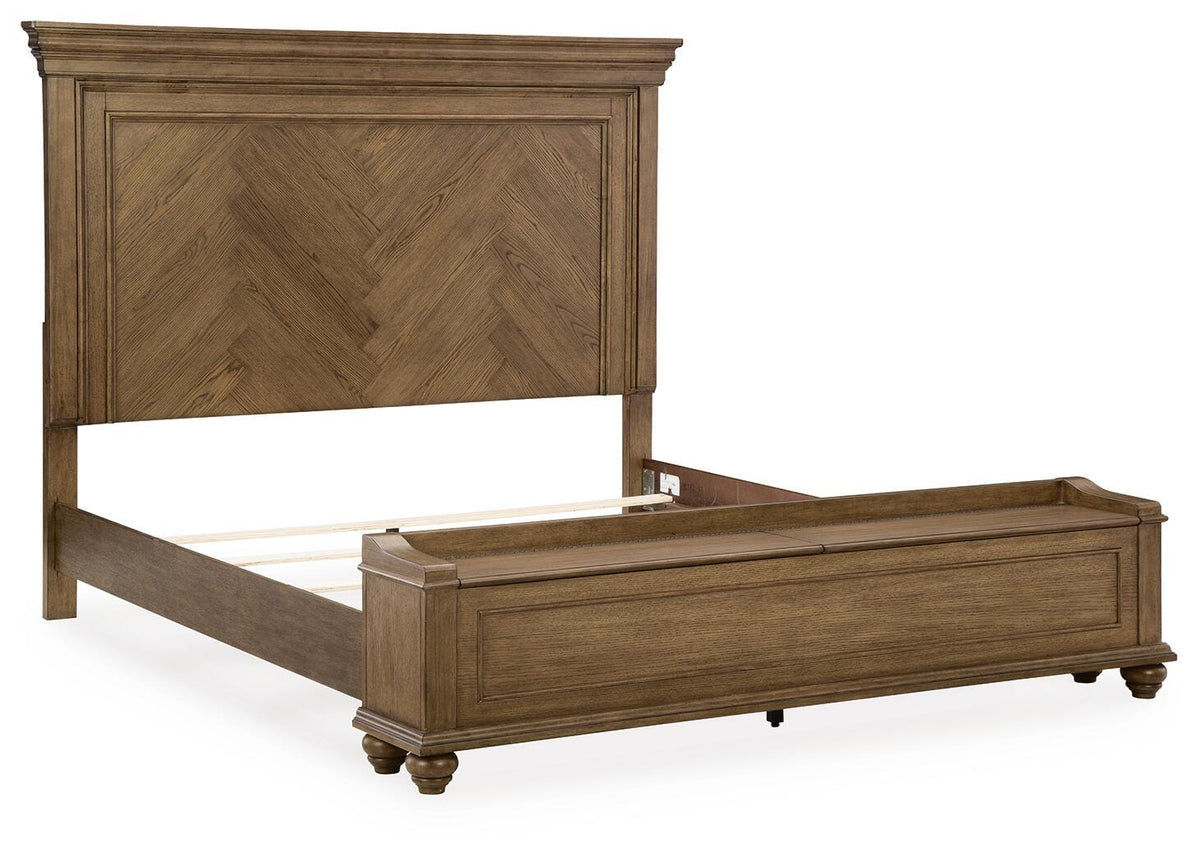 Karallin Medium Brown King Panel Storage Bed from Ashley Furniture - Luna Furniture