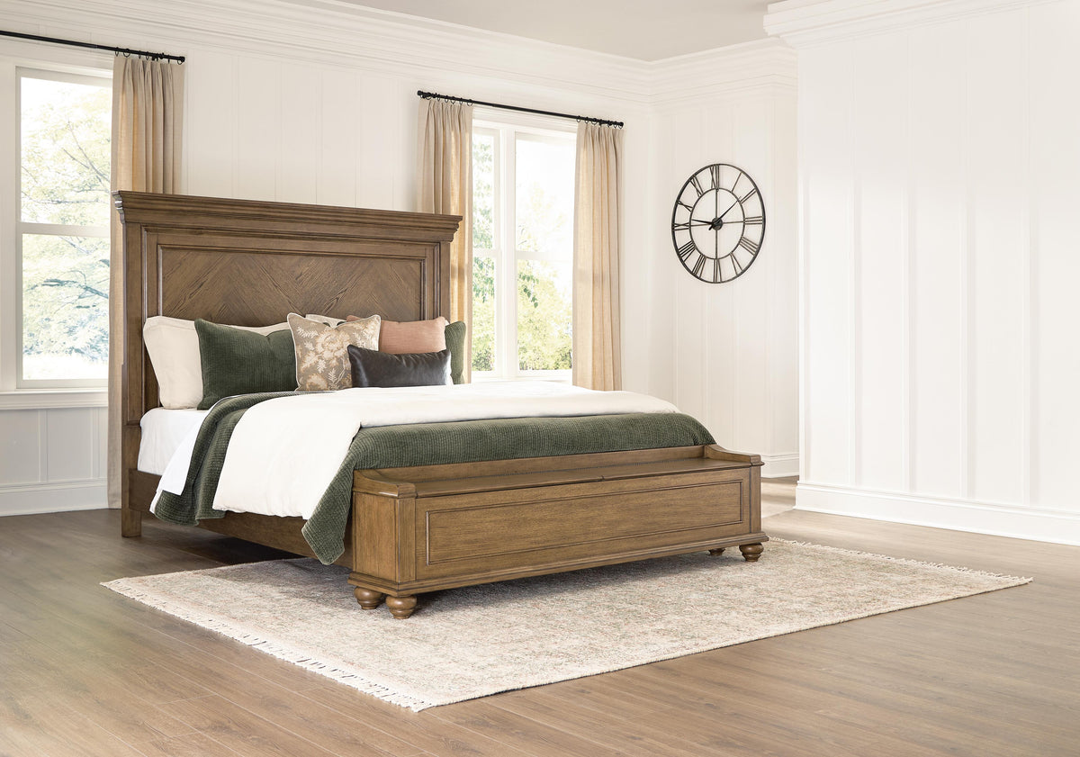 Karallin Medium Brown King Panel Storage Bed from Ashley Furniture - Luna Furniture