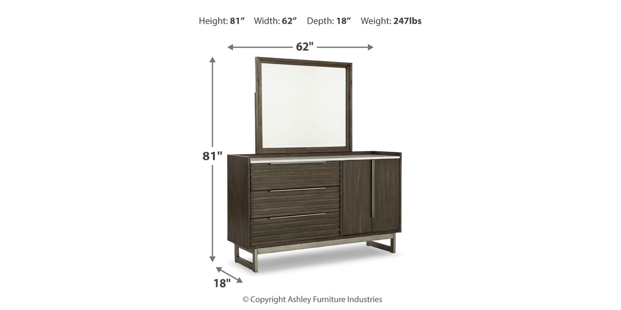 Arkenton King Panel Bed with Mirrored Dresser in Grayish Brown from Ashley Furniture - Luna Furniture