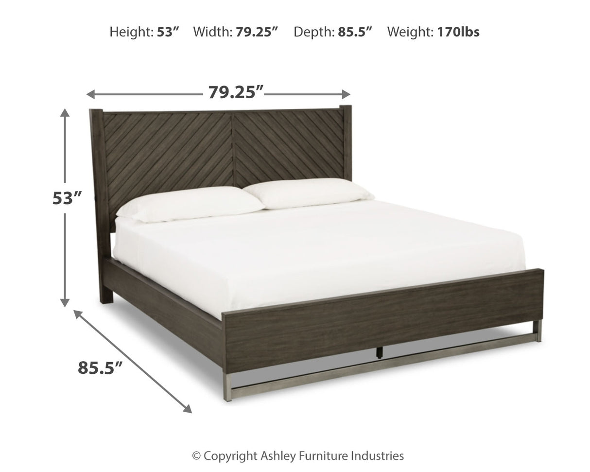Arkenton King Panel Bed with Mirrored Dresser in Grayish Brown from Ashley Furniture - Luna Furniture