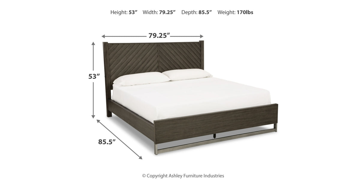 Arkenton King Panel Bed with Mirrored Dresser in Grayish Brown from Ashley Furniture - Luna Furniture