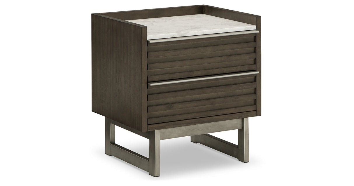 Arkenton King Panel Bed with Mirrored Dresser and 2 Nightstands in Grayish Brown from Ashley - Luna Furniture