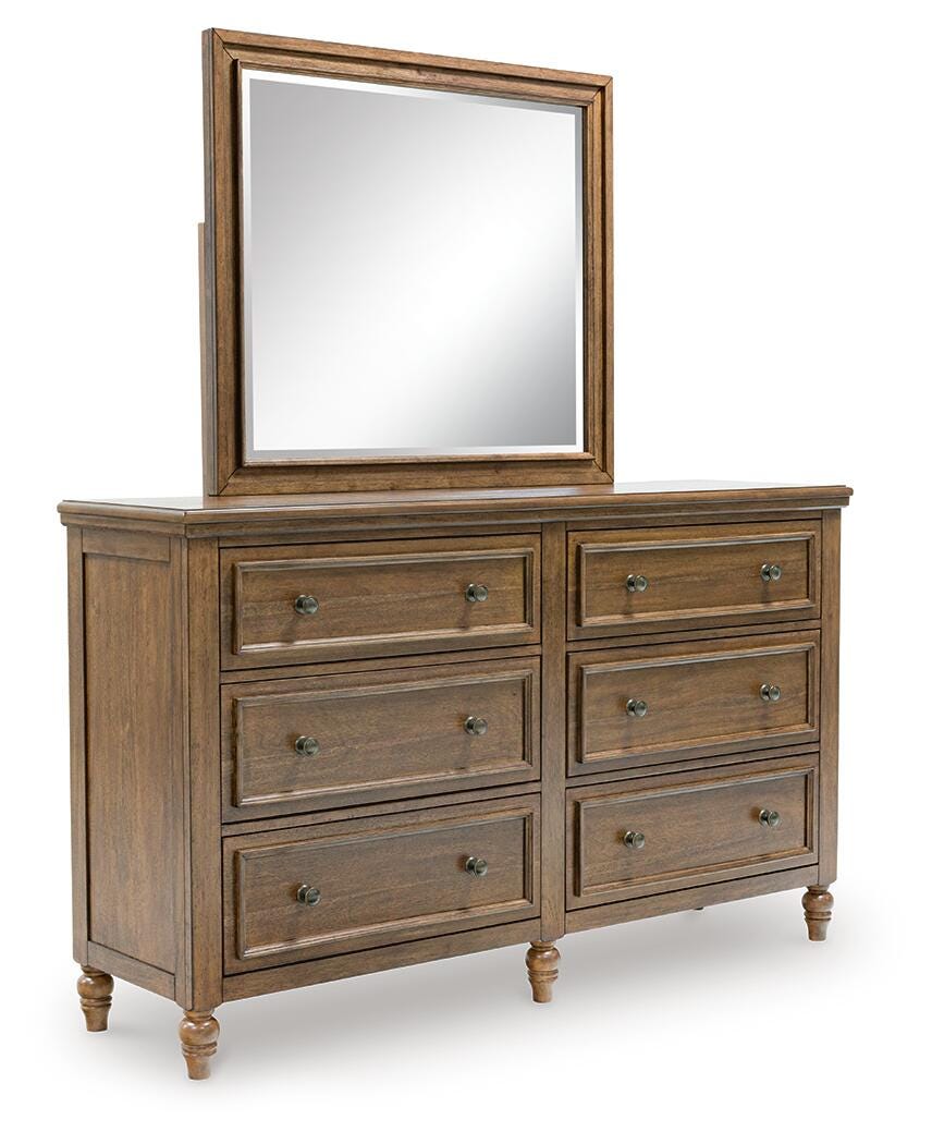 Sturlayne Brown Queen Upholstered Panel Bed, Dresser and Mirror from Ashley - Luna Furniture