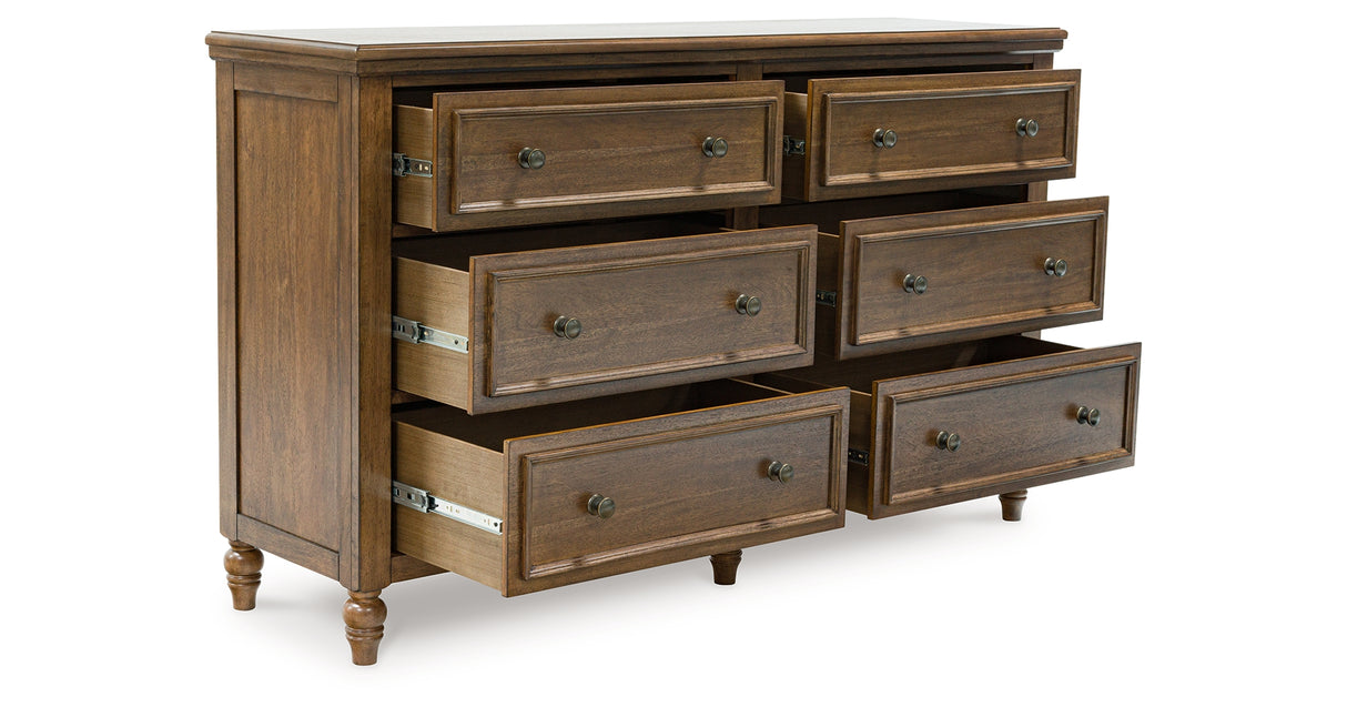 Sturlayne Queen Upholstered Panel Bed with Dresser and 2 Nightstands in Brown from Ashley - Luna Furniture