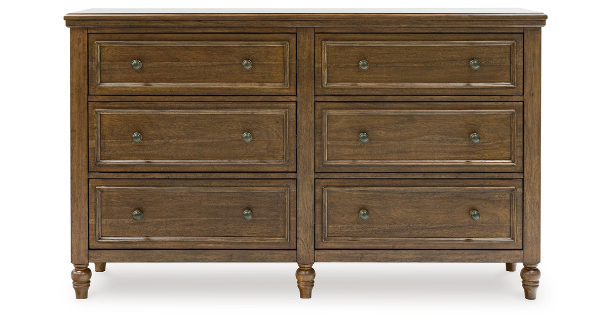 Sturlayne Queen Upholstered Panel Bed with Dresser and 2 Nightstands in Brown from Ashley - Luna Furniture
