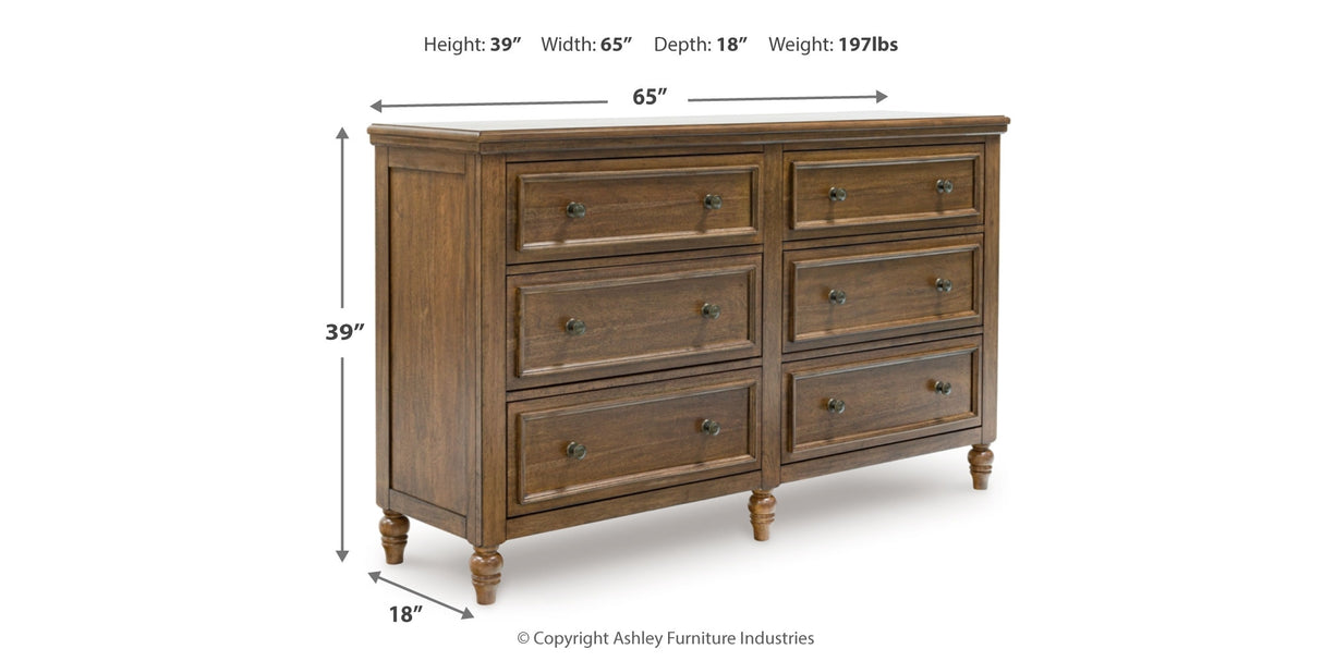Sturlayne Queen Upholstered Panel Bed with Dresser and 2 Nightstands in Brown from Ashley - Luna Furniture