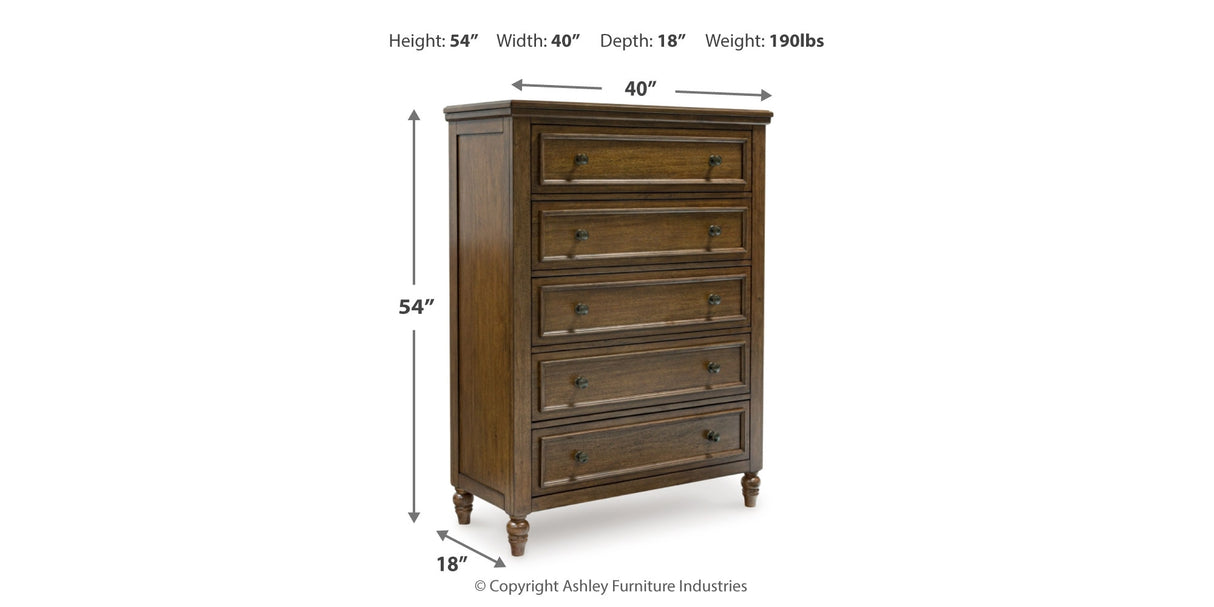 Sturlayne King Upholstered Panel Bed with Mirrored Dresser and Chest in Brown from Ashley - Luna Furniture