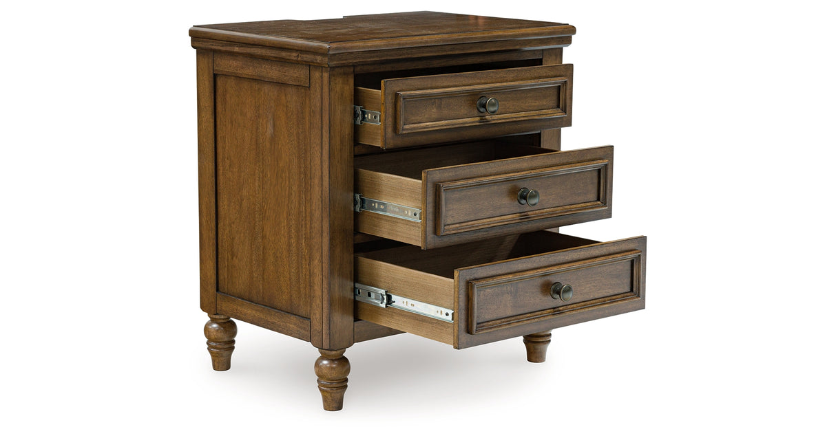 Sturlayne King Upholstered Panel Bed with Mirrored Dresser and 2 Nightstands in Brown from Ashley - Luna Furniture