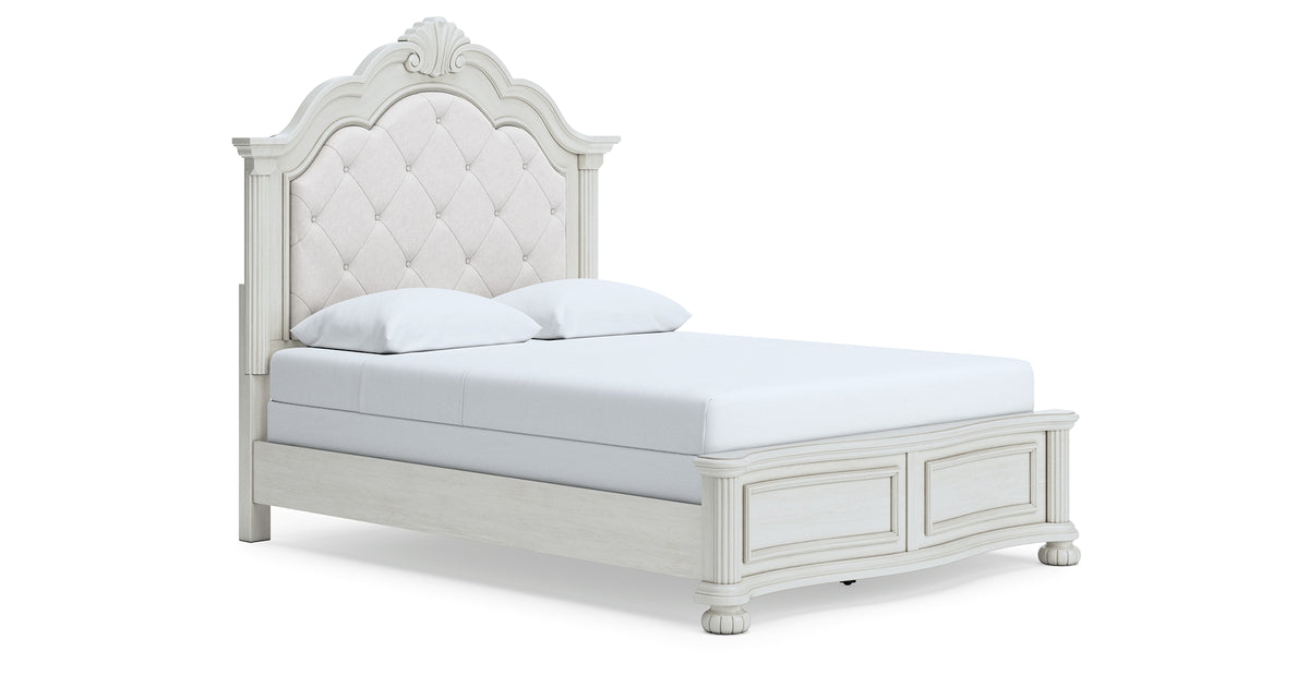 Montelaine Antique White Queen Upholstered Panel Bed from Ashley - Luna Furniture