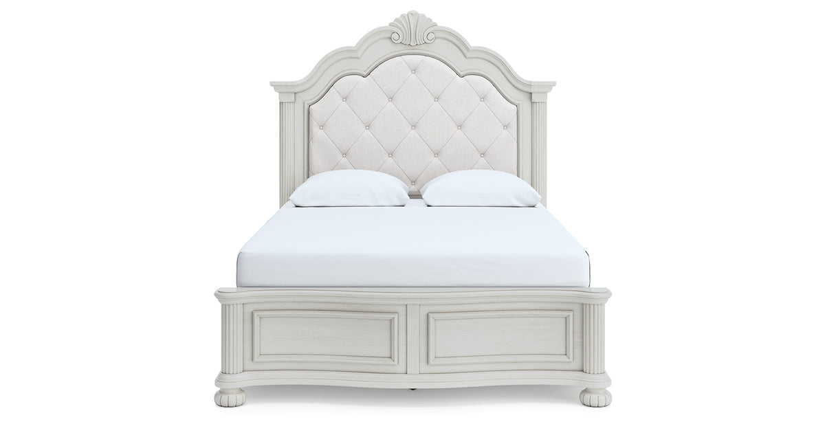 Montelaine Antique White Queen Upholstered Panel Bed from Ashley - Luna Furniture
