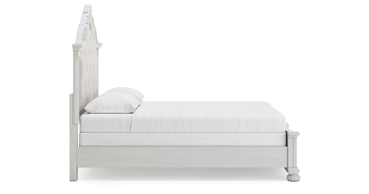 Montelaine Antique White Queen Upholstered Panel Bed from Ashley - Luna Furniture