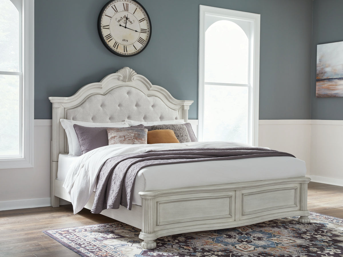 Montelaine Antique White King Upholstered Panel Bed from Ashley - Luna Furniture