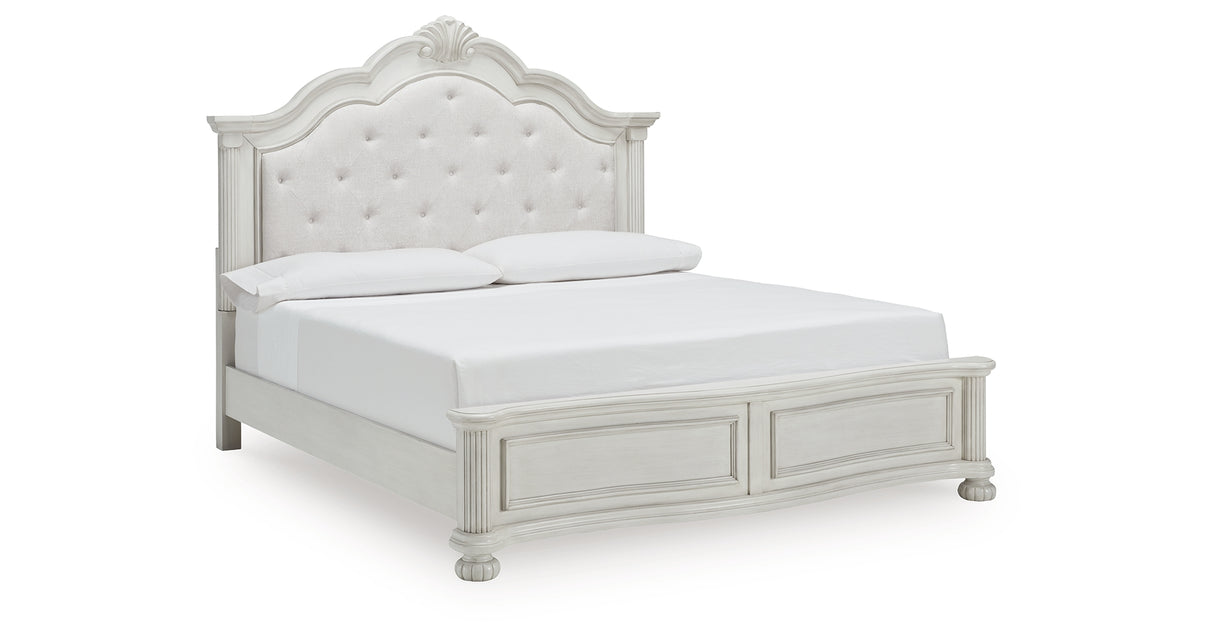 Montelaine Antique White King Upholstered Panel Bed from Ashley - Luna Furniture